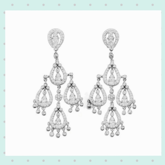 14KT GOLD PLATED CZ PEAR CHANDELIER EARRINGS - Picture 3 of 4
